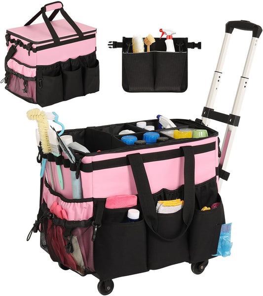 Rolling Cleaning Caddy, Cleaning Supplies Organizer with Cleaning Caddy Apron