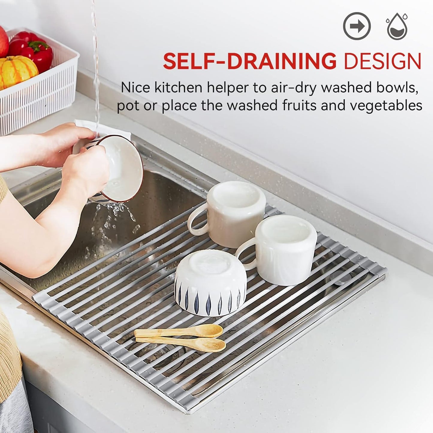 Roll Up Dish Drying Rack, Over The Sink Dish Rack Foldable, Heat-Resistant