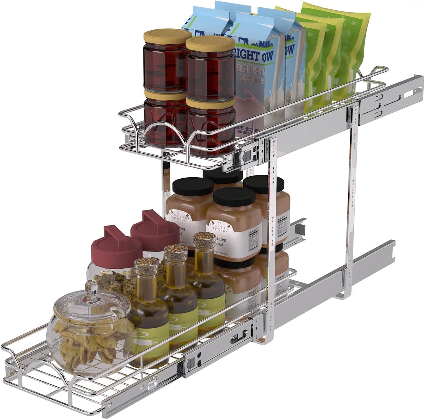 2 Tier Pull Out Cabinet Organizer (9.5" W x 21" D), Pull Out Drawers for Kitchen Cabinets