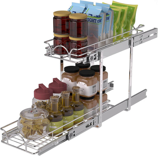 2 Tier Pull Out Cabinet Organizer (9.5" W x 21" D), Pull Out Drawers for Kitchen Cabinets