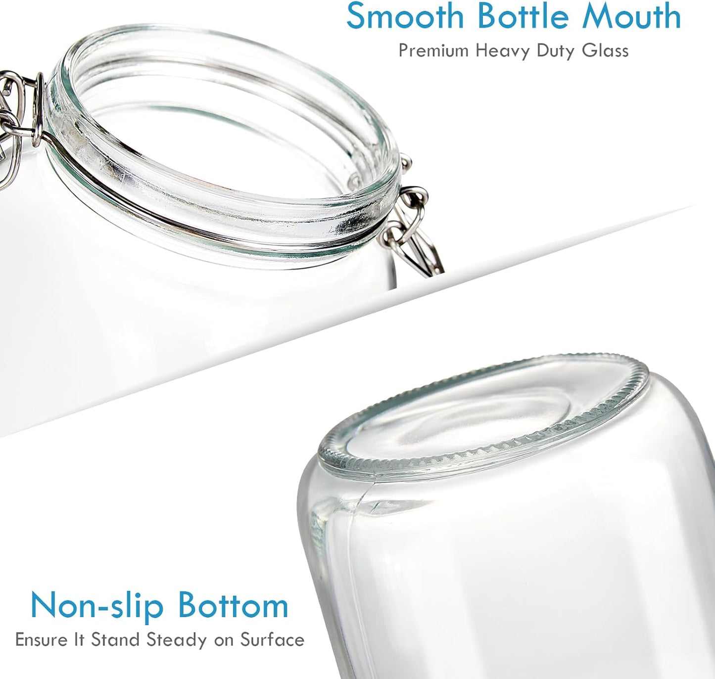 48oz Food Storage Canister Glass Jars with Clamp Airtight Lids and Silicone Gaskets for Multi-Purpose Kitchen Containers - Clear Square (2 Pack)