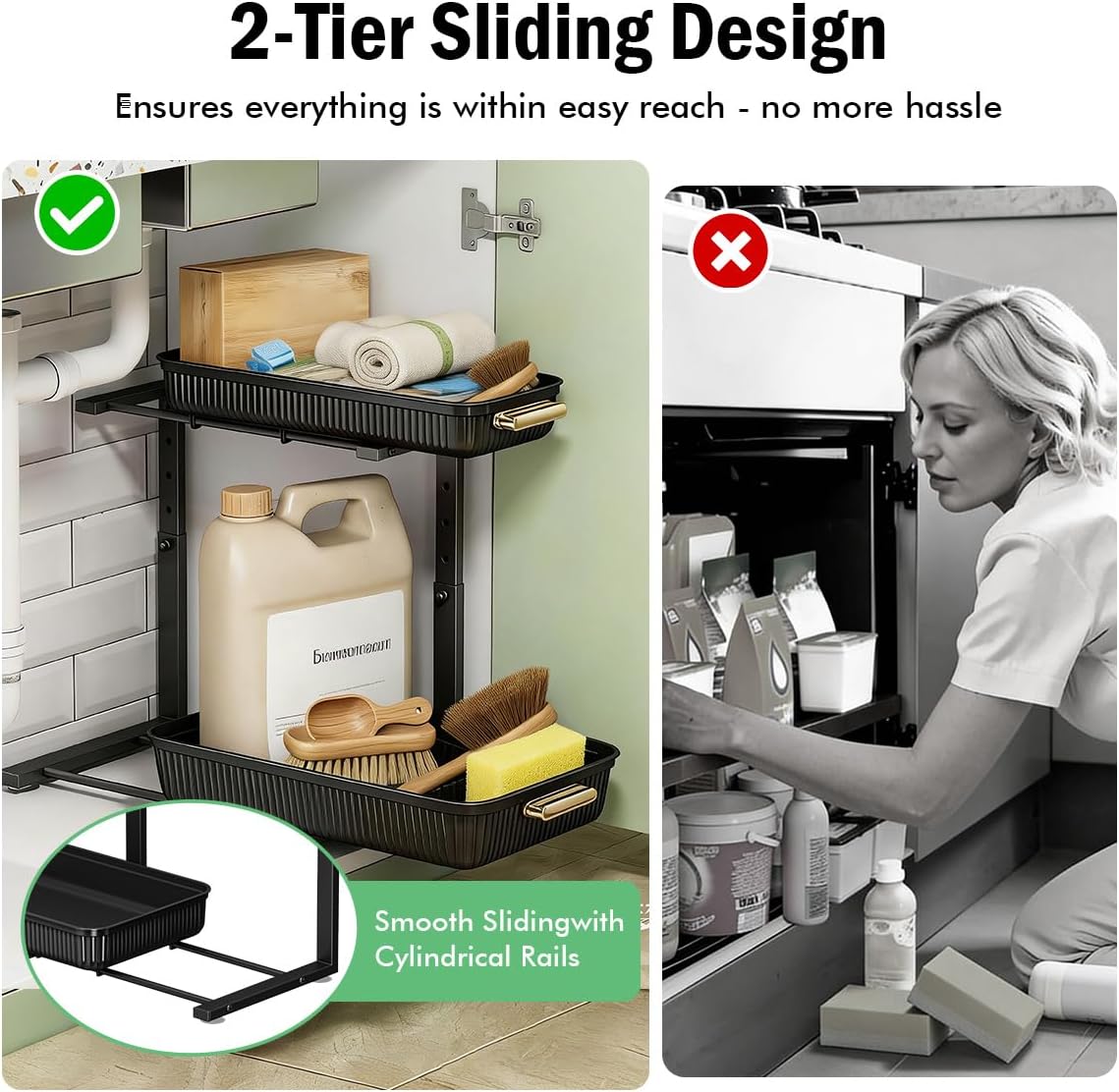 Under Sink Organizer - 2 Packs Multi-Purpose Pull-Out Storage Organizers