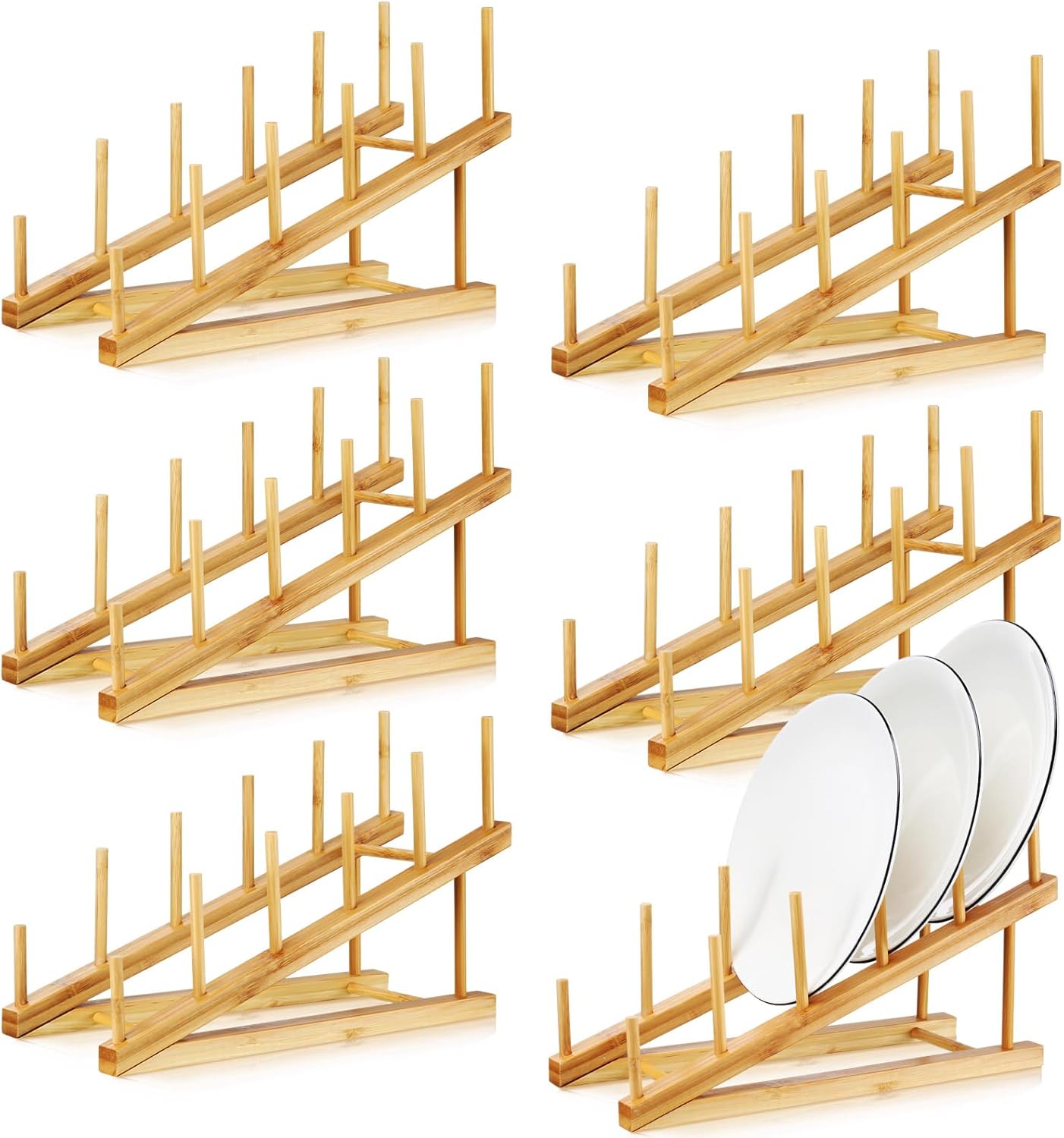 6 Pcs Wooden Bamboo Dish Drying Rack Kitchen Cabinet Organizer for Cabinet Cutting Board Display Stand for Dish Plate Bowl Water Bottles Cup Pot Lid Cutting Board