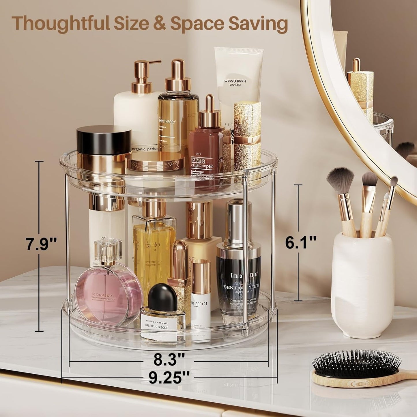 2 Tier Lazy Susan Turntable Organizer 9.25'' Rotating Spice Rack Organization for Cabinet, Kitchen