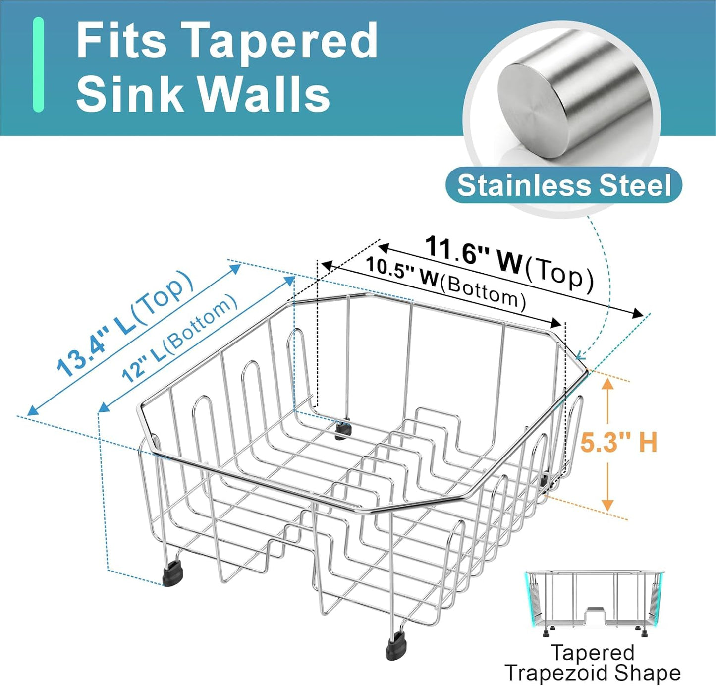 Small in Sink Dish Drying Rack - Stainless Steel Compact Dish Drainer for RV Kitchen Apartment Sink, Rust Resistant Inside Sink Rack, 1–2 Person Households, 11.6" W x 13.4" L, Silver