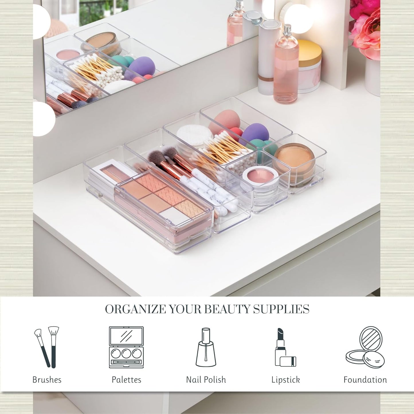 SimpleSort Drawer Organizer Bins 6 pc Set, Multi-size, Bathroom Organizers and Storage