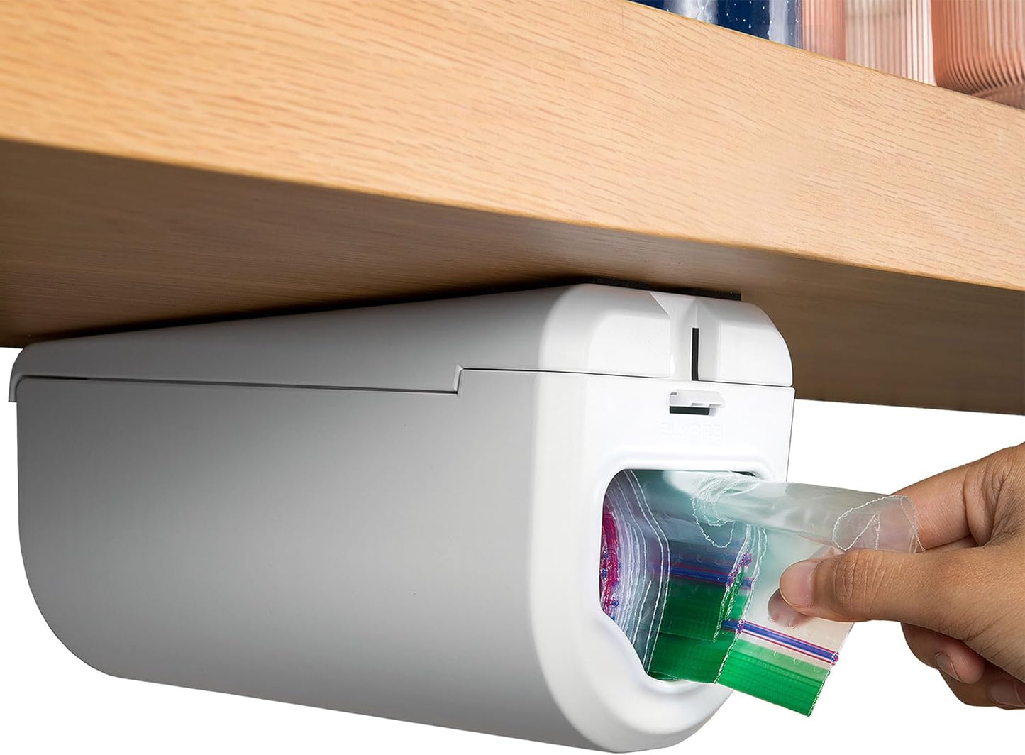 Dispenser for Bags size Quart, Sandwich, and Snack Bags | Under-Cabinet or Shelf Mount | Easy Front-Access Bag Dispensing | Kitchen Organization and Storage Solution
