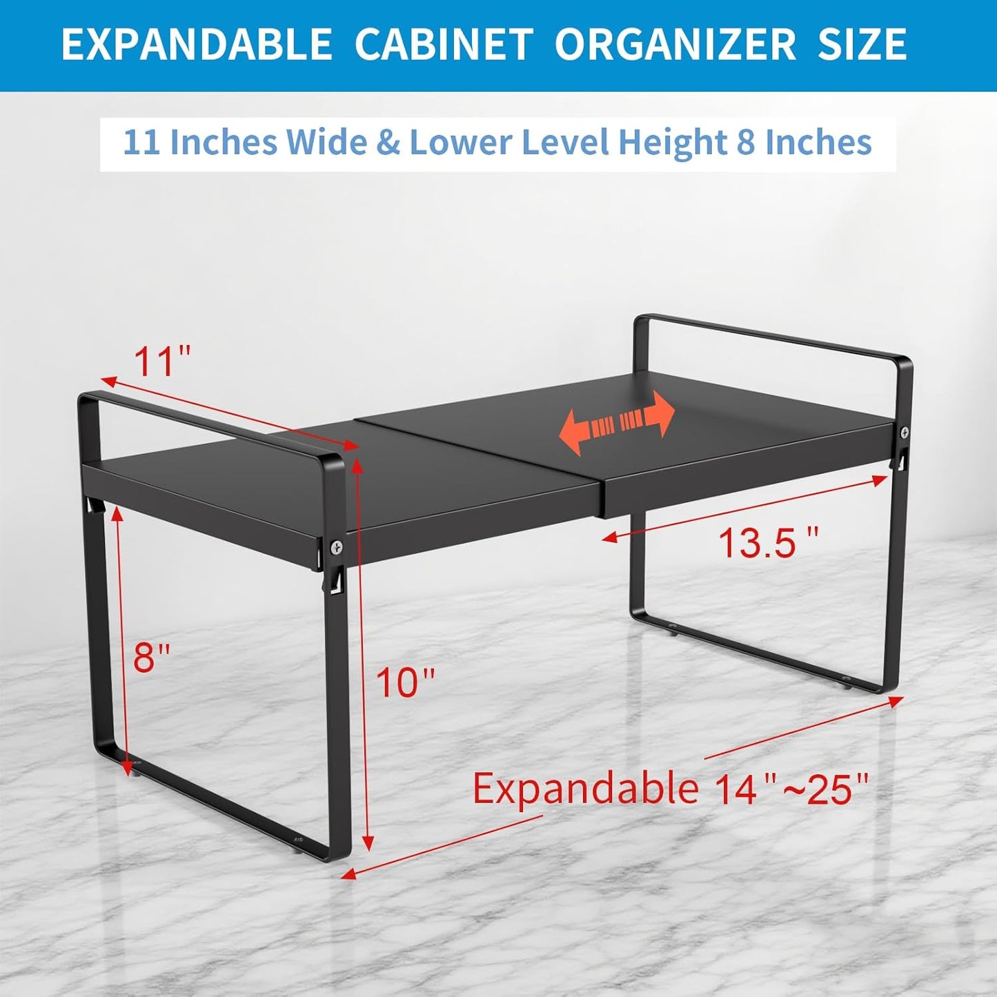 Expandable Cabinet Shelf Organizer 14-25 Inch Adjustable Length