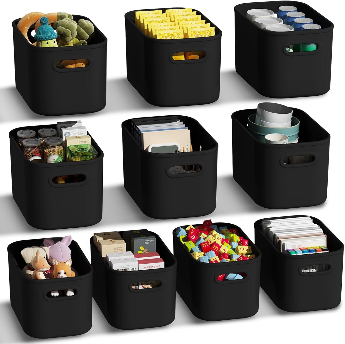 10 Pack Black Plastic Storage Bins, Storage Container for Organizing