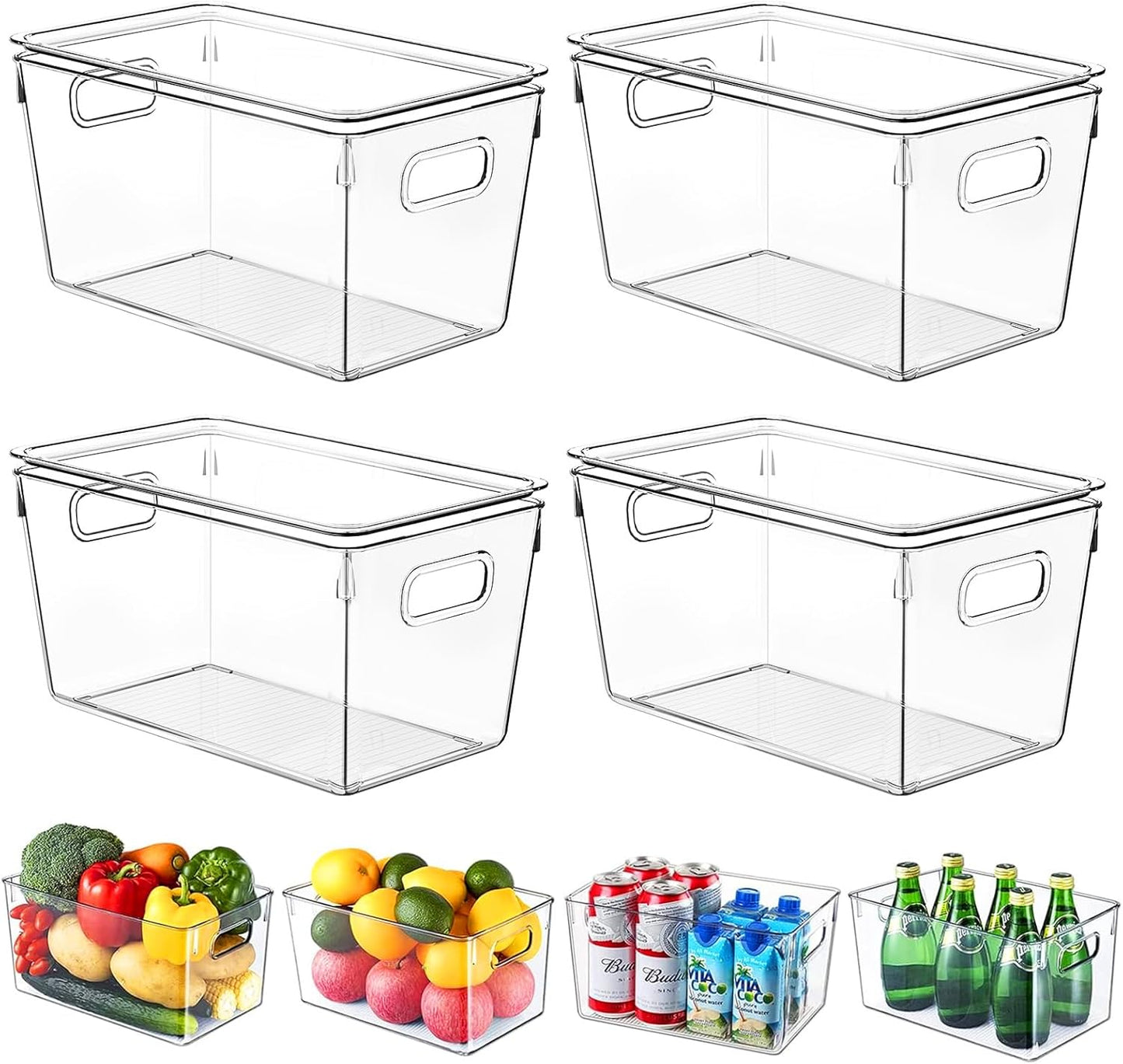 4 Pack Plastic Storage Bins with Lids, Clear Stackable Organizer with Handle
