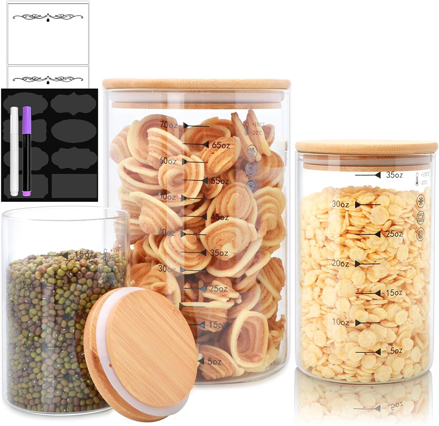 Glass Storage Containers with Lids,Glass Jars with Bamboo Lids, Canisters Set for Pasta, Nuts