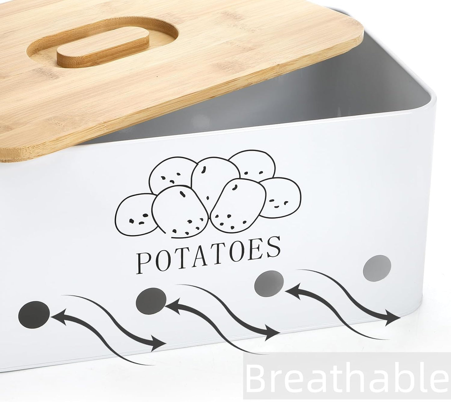 3 Pack Potato Onion Garlic Storage Set, Iron Vegetable Storage Bins with Holes Bamboo Lids