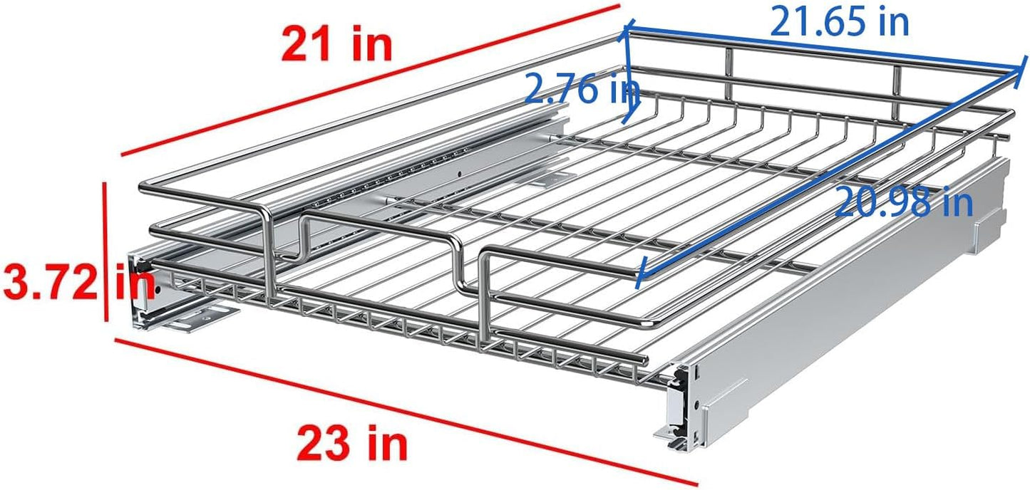 Pull Out Cabinet Organizer, Heavy-Duty Metal Sliding Drawer Shelf for Kitchen Cabinets, Chrome