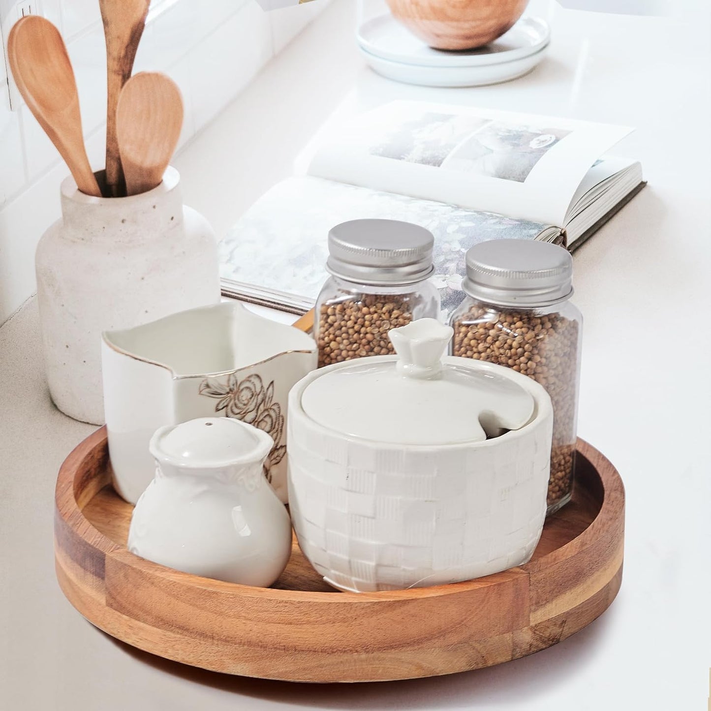 9 Inch Acacia Wood Lazy Susan Organizer for Cabinet