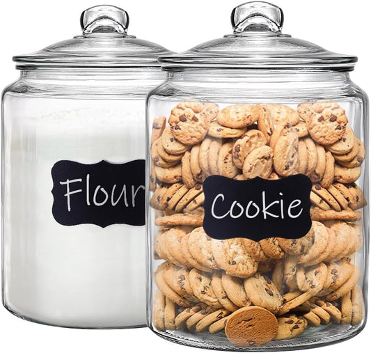 1.5 Gallon Glass Canister, 2 Pack Cookie Jar & Candy Jar with Airtight Lid