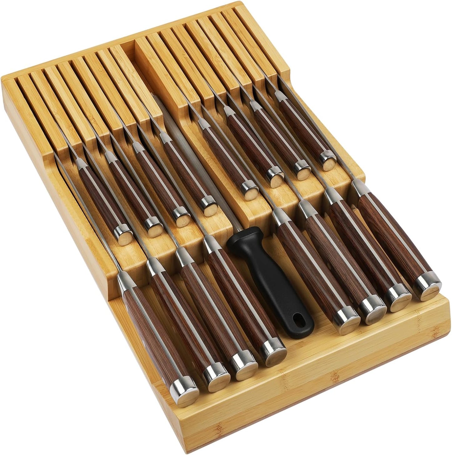 Bamboo Kitchen Drawer Knife Holder, In-drawer Knife Block