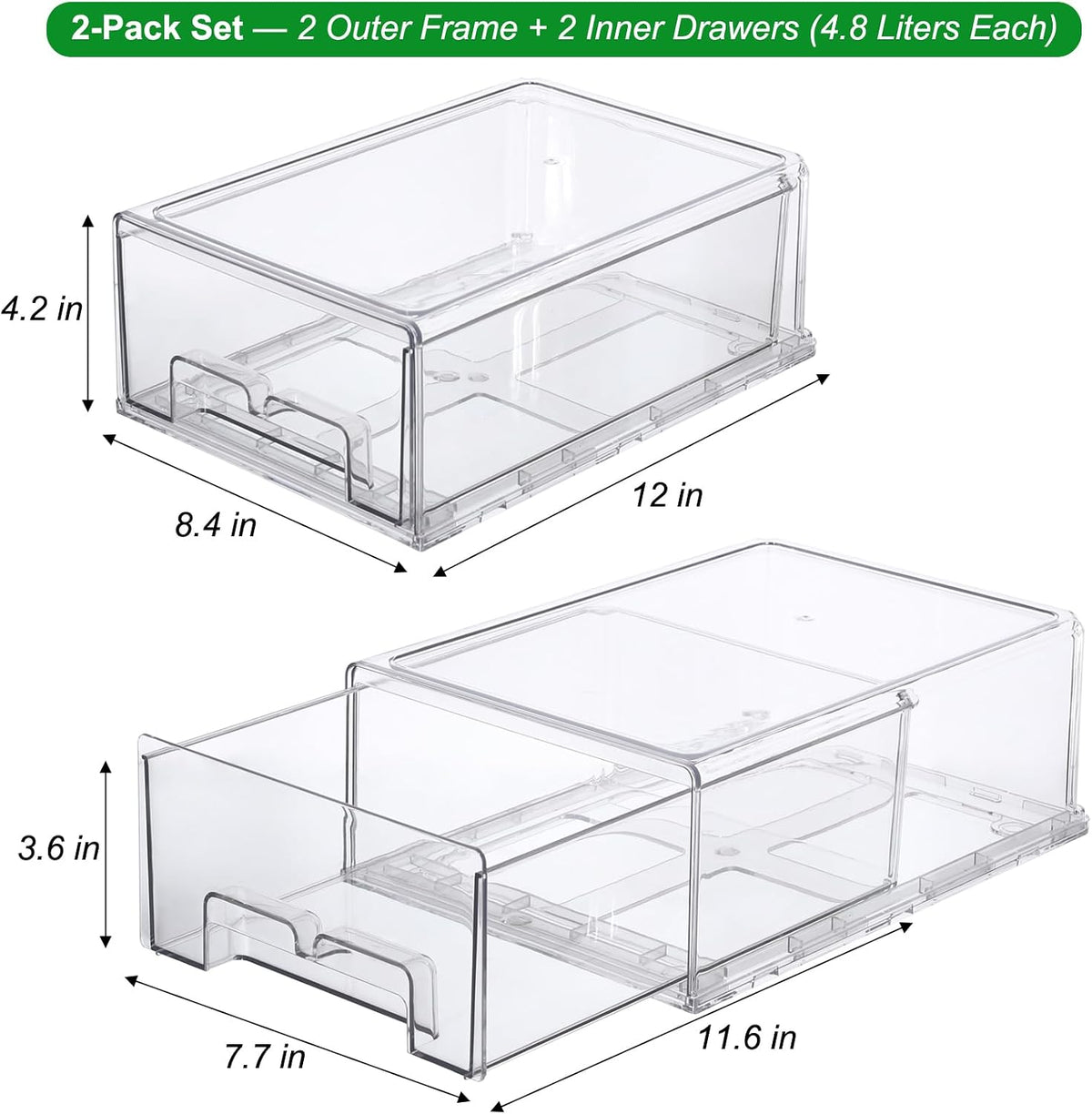 Taiuloo 2 Pack Stackable Refrigerator Organizer Bins with Pu