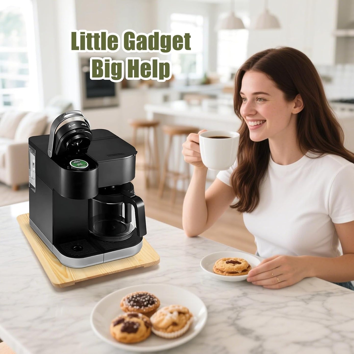 360° Rolling Tray for Coffee Maker, Sliding Tray Countertop Appliance Slider with Rubber Wheels for Heavy Kitchen Appliances, Easily from Under Cabinet (13”W x 16”D, Natural)