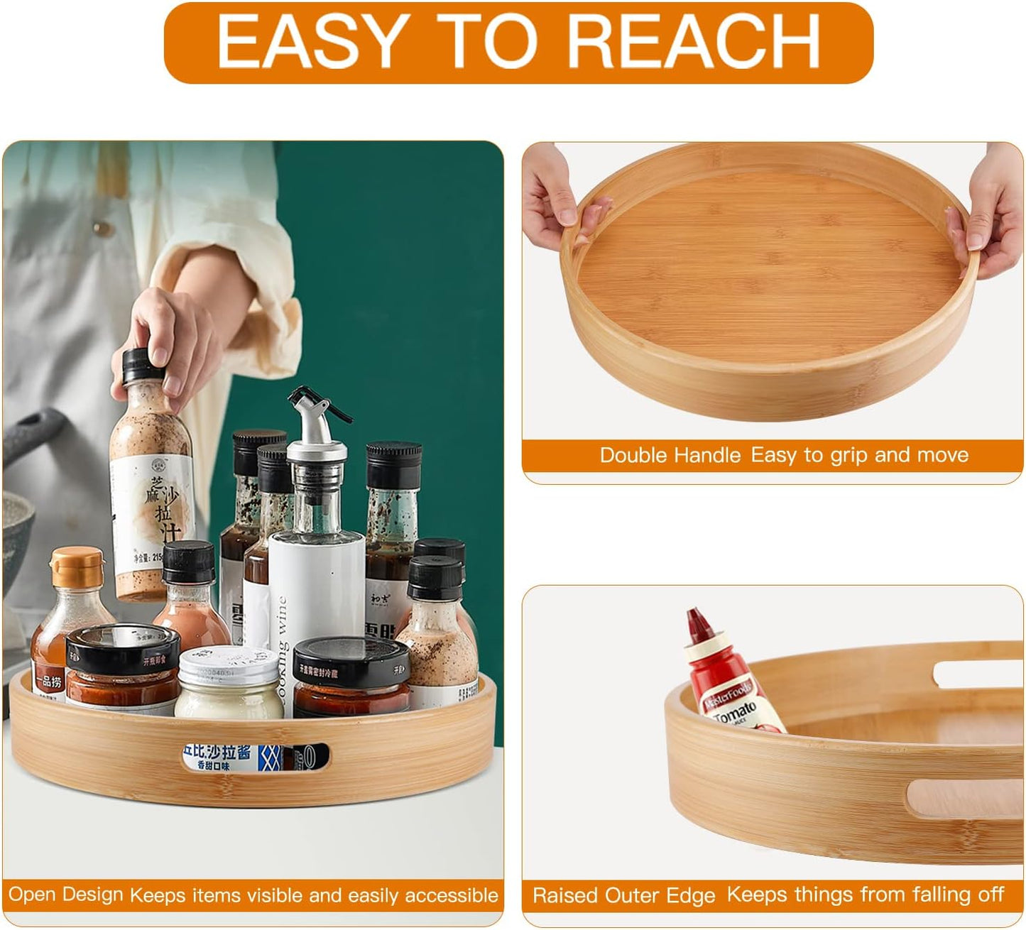 Lazy Susan Organizer 14 inch, Bamboo Lazy Susan for Table