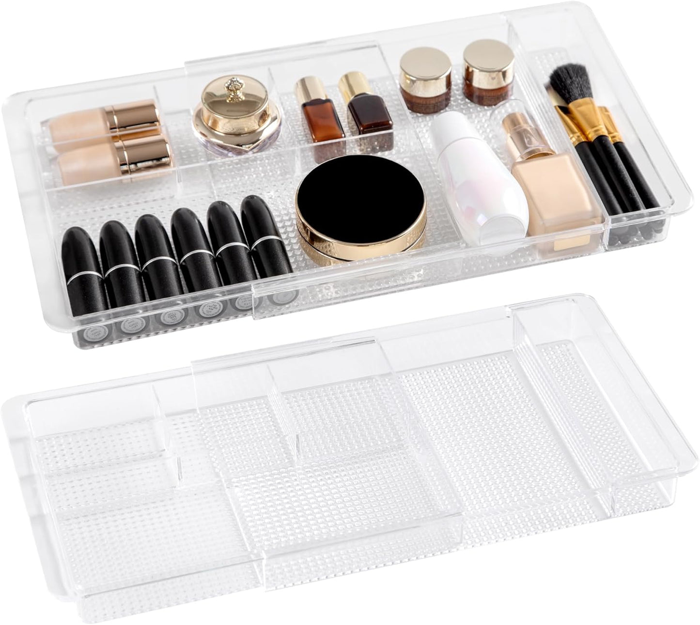 Expandable Drawer Organizer 11.1” to 19.2” Width, Shallow Cosmetic Organizer 1.3” Height, 2 Packs