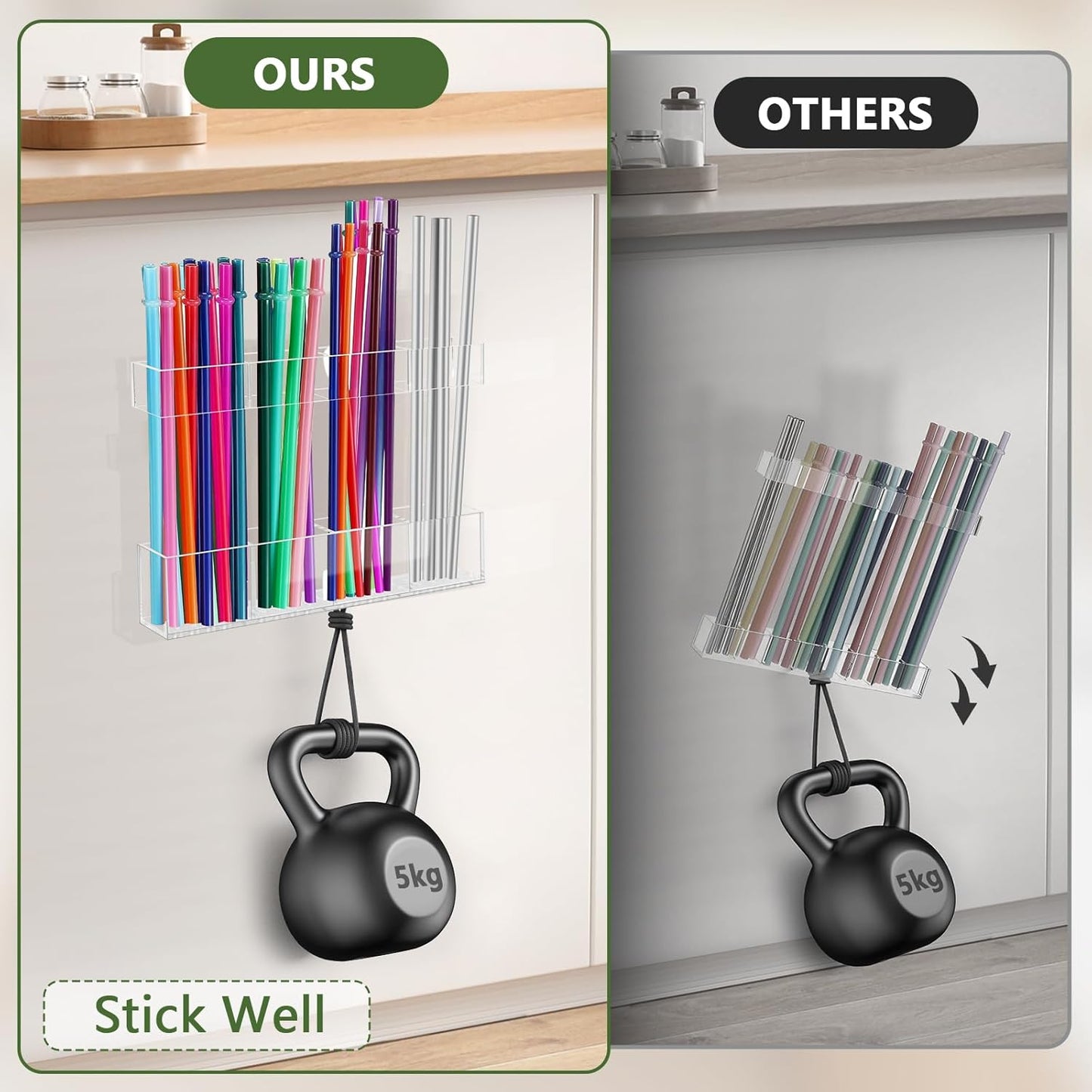 7.5" Small Acrylic Straw Holder for Cabinet Door - Reusable Tumbler Straw Organizer Storage