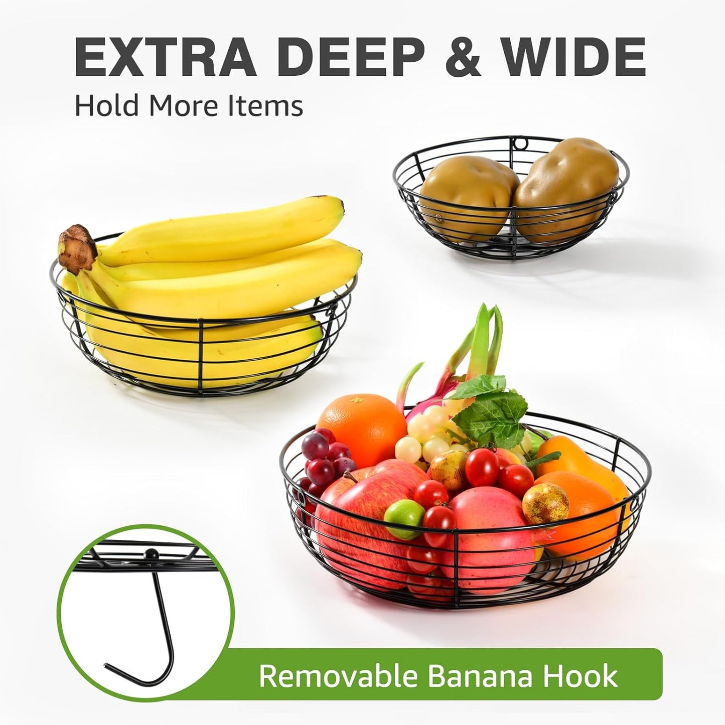 3 Tier Hanging Fruit Basket with Banana Hook