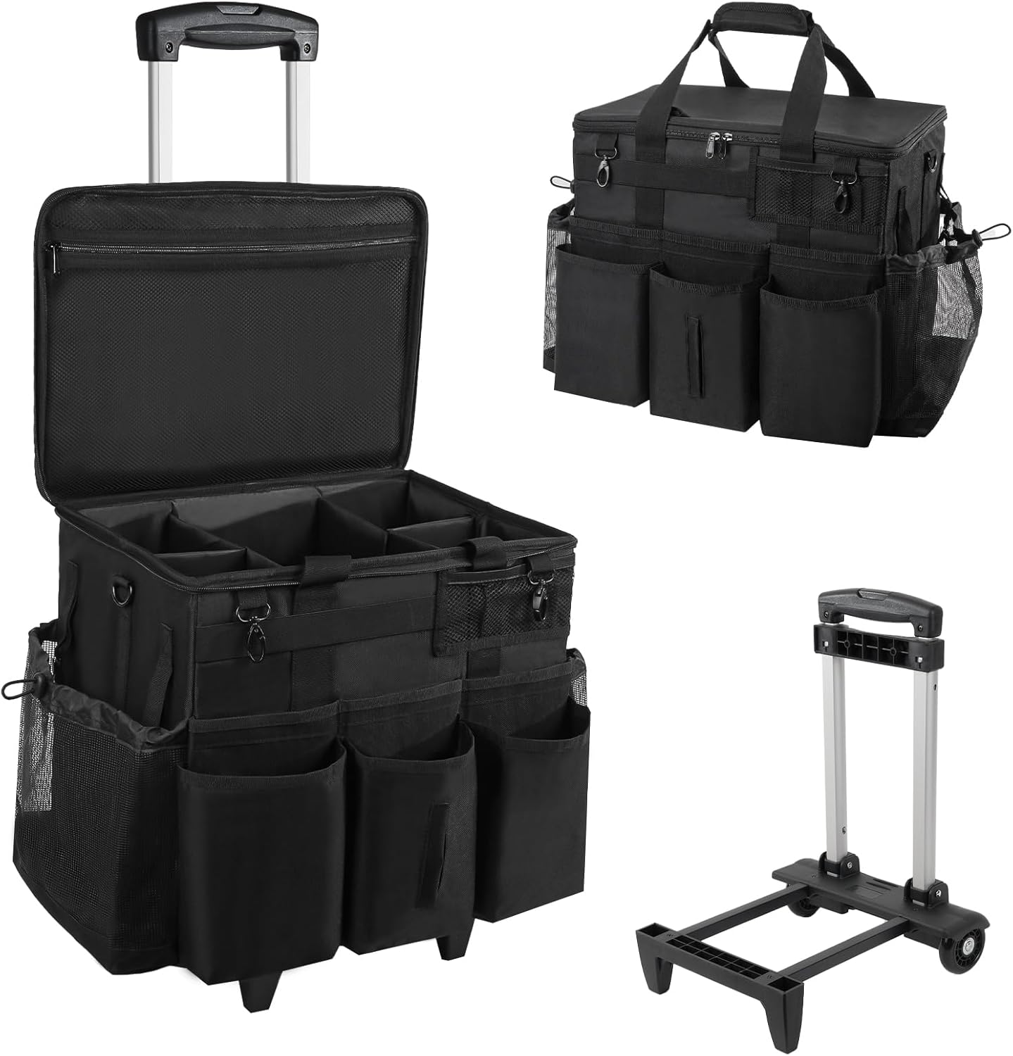 Rolling Cleaning Caddy Bag with Detachable Trolley, Large Cleaning Supplies Organizer with Wheels