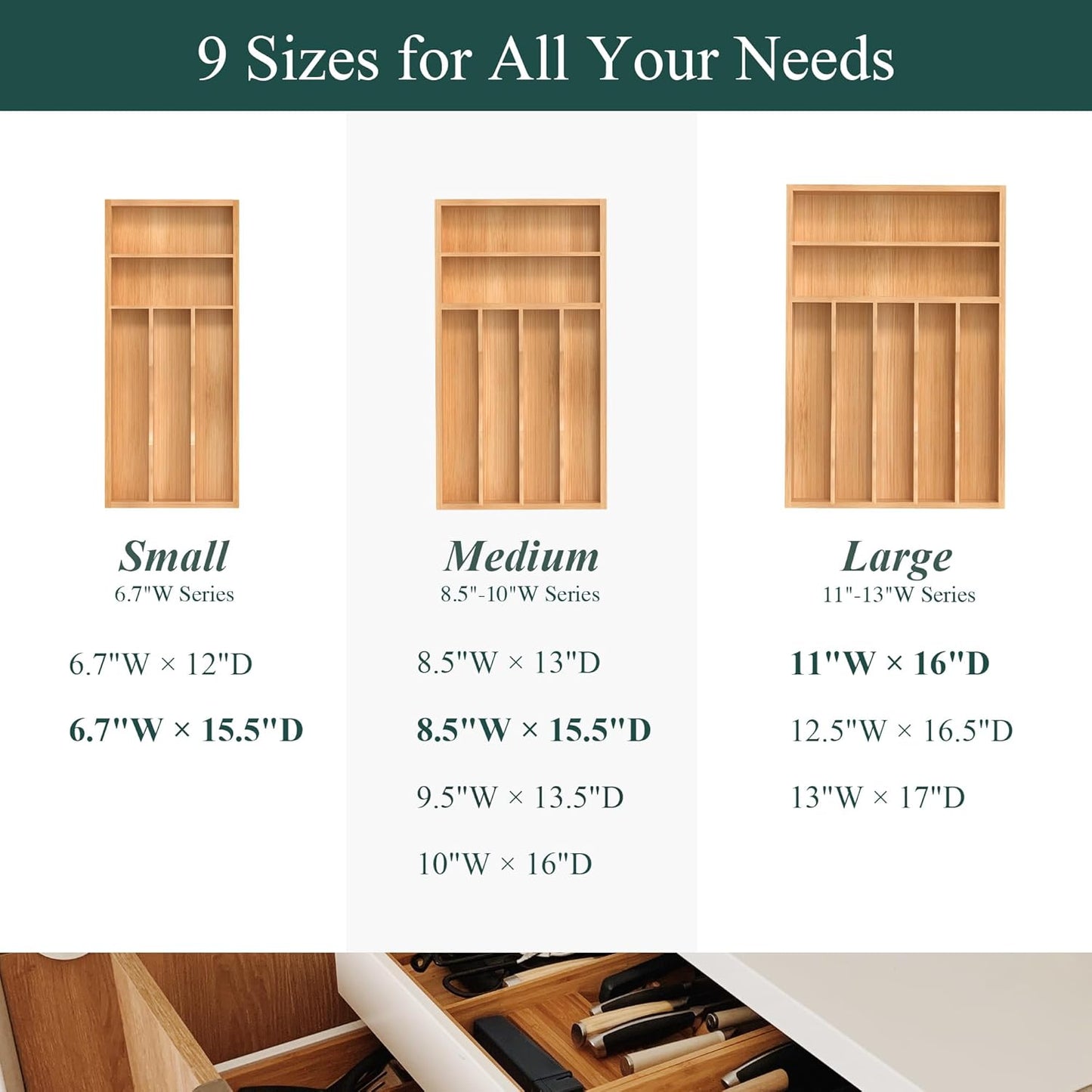 Silverware Organizer, Bamboo Kitchen Drawer Organizer, Utensil Holder