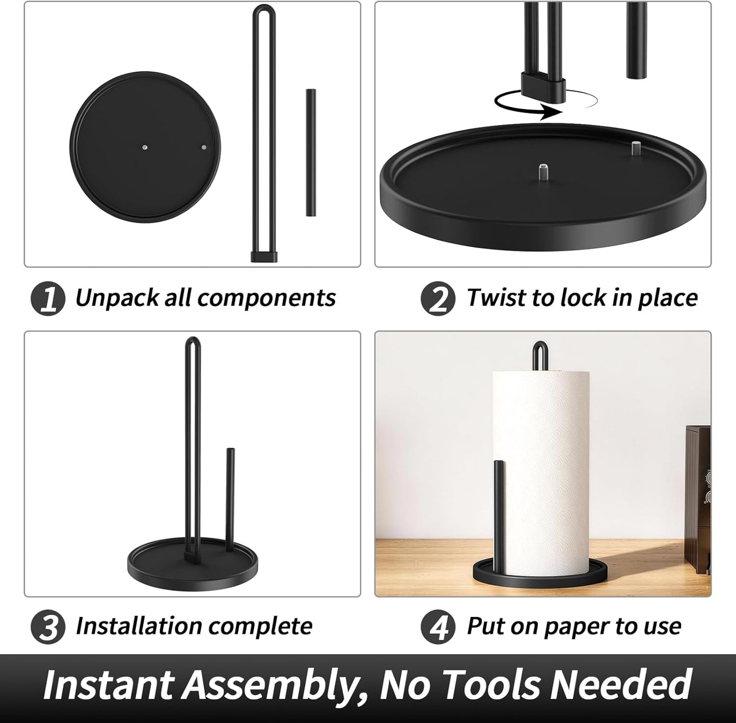 Paper Towel Holder Countertop, Freestanding Paper Towel Roll Holder with Weighted Base