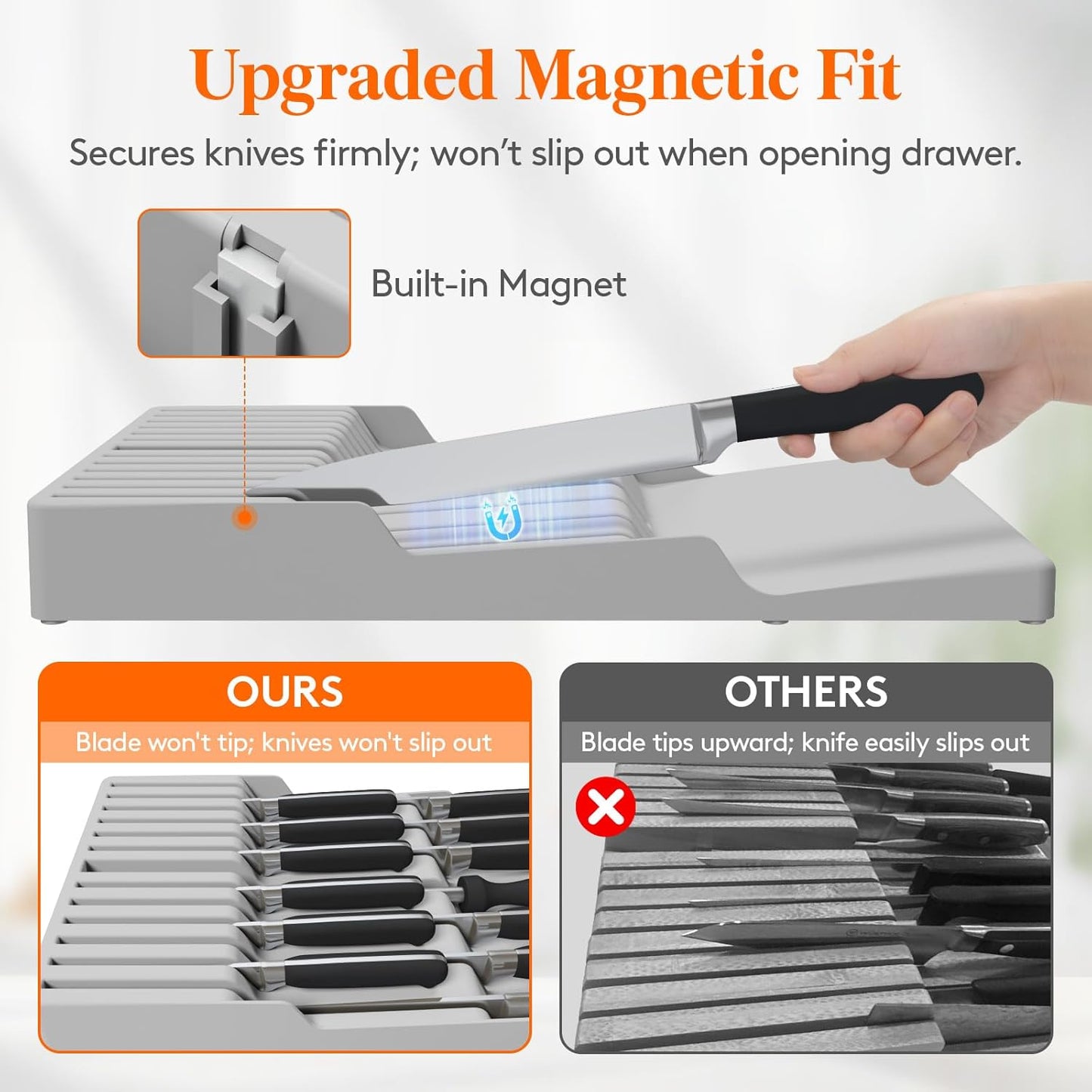 Magnetic Drawer Knife Organizers Insert, Kitchen Plastic In Drawer Knife Block Slots