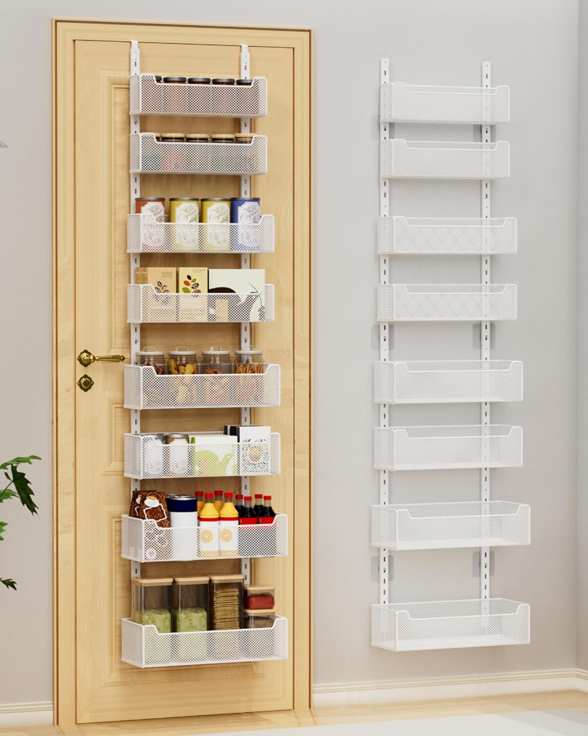Over the Door Organizer, 8-Tier Pantry Organizer with Fully Enclosed Mesh Baskets