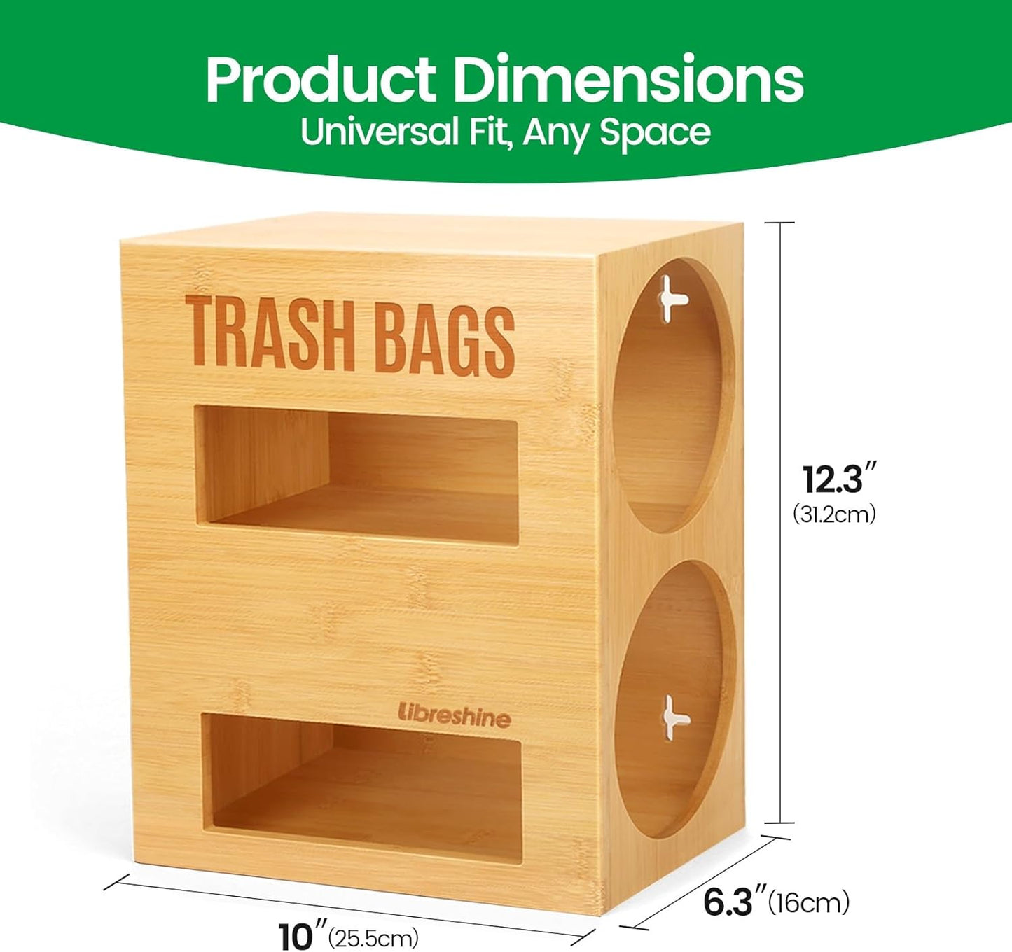 Dual Roll Bamboo Trash Bag Dispenser & Grocery Bag Holder
