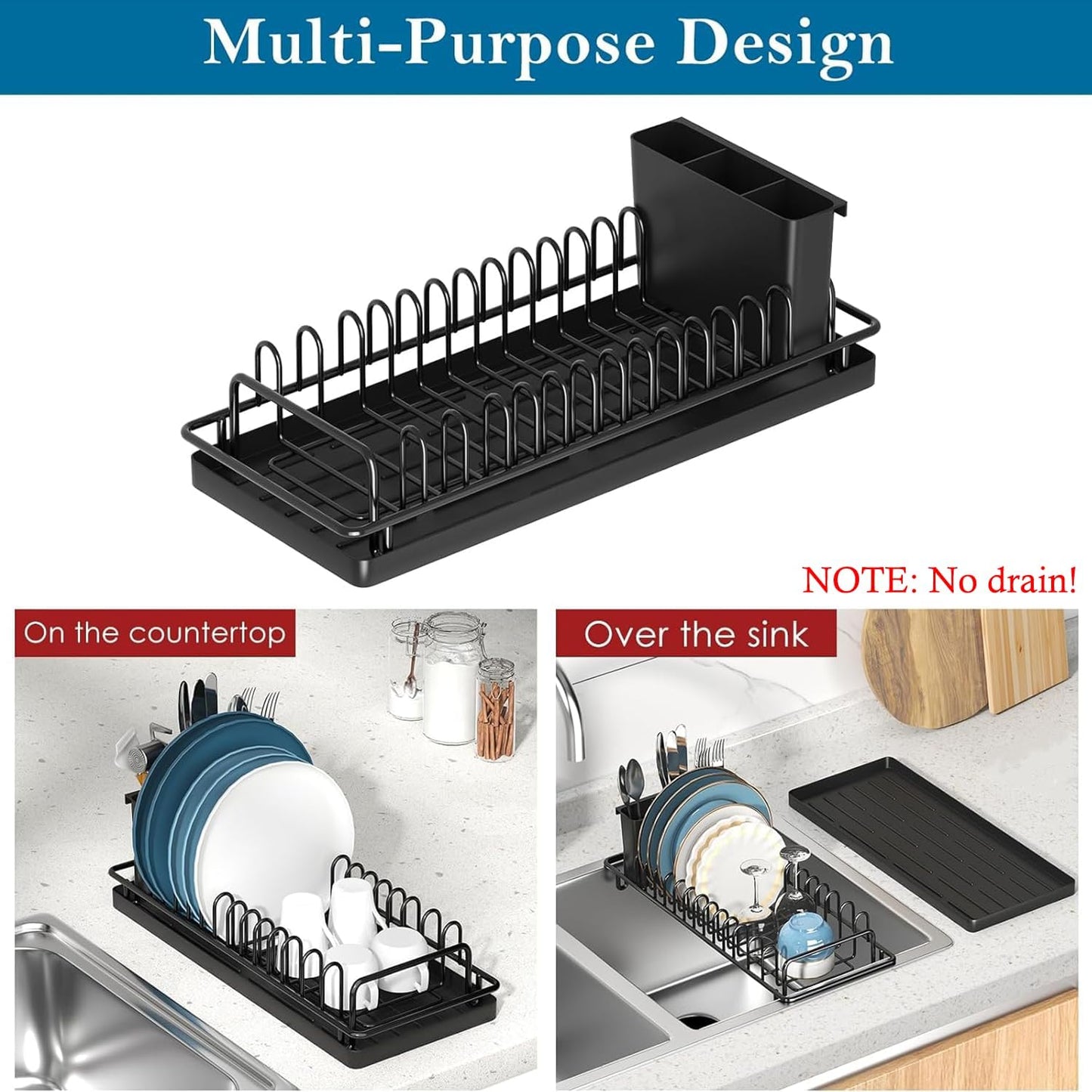 Compact Small Dish Rack Sink Drying Rack with Silicone Mat