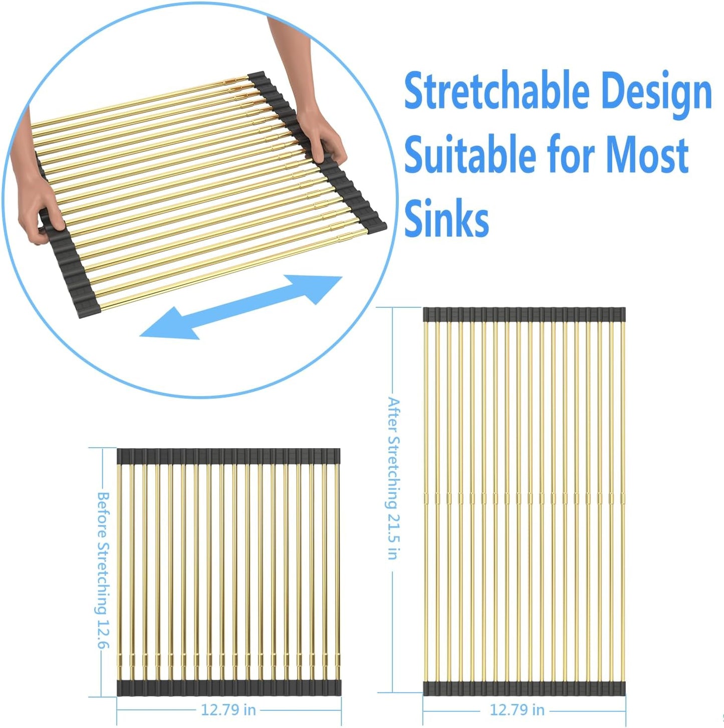 Expandable Large Draining Rack, Roll Up Heat-Resistant Dish Drainer for Stainless Steel Sinks