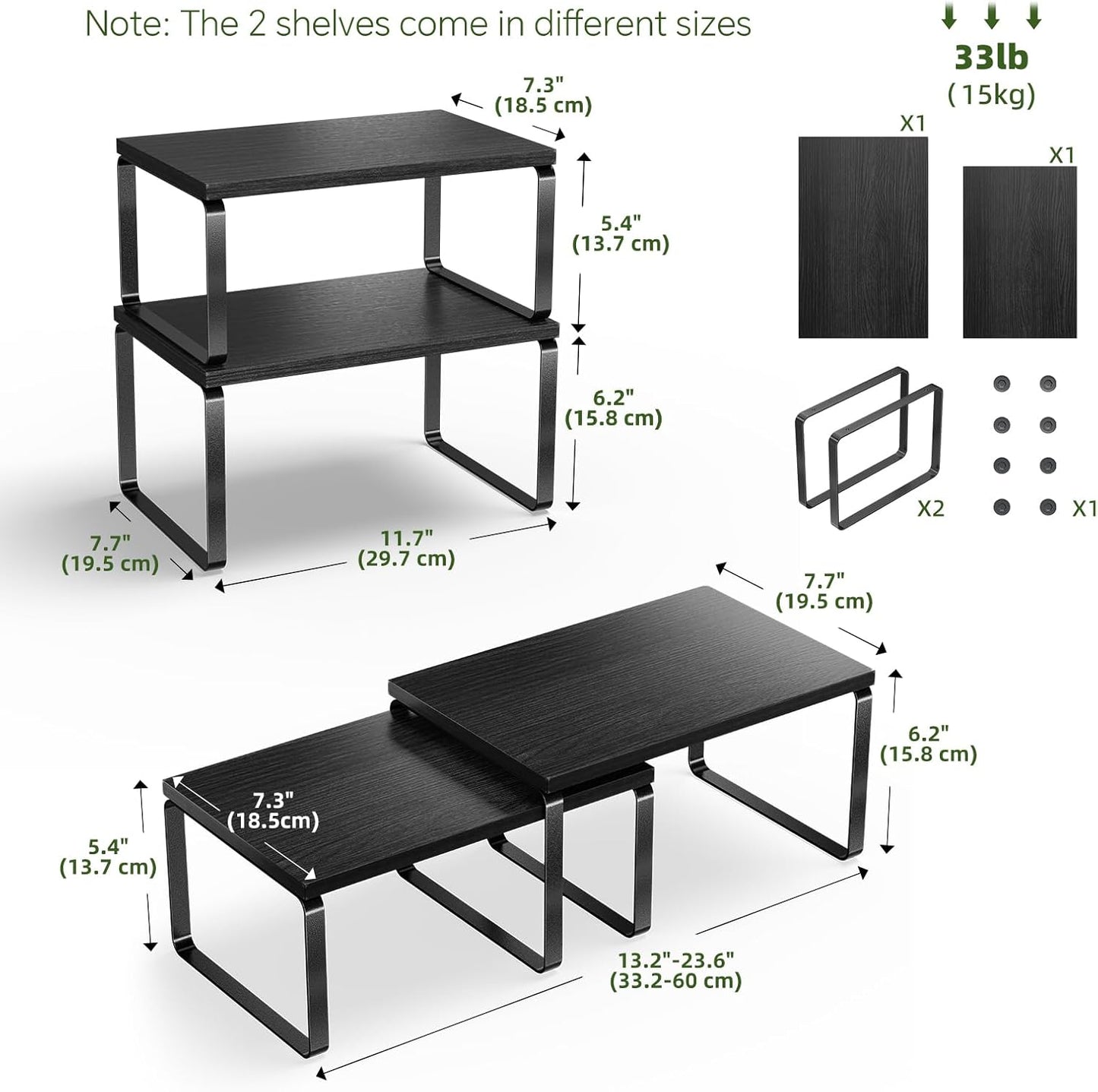 Cabinet Organizer Shelf, Set of 2 Stackable Kitchen Counter Shelves