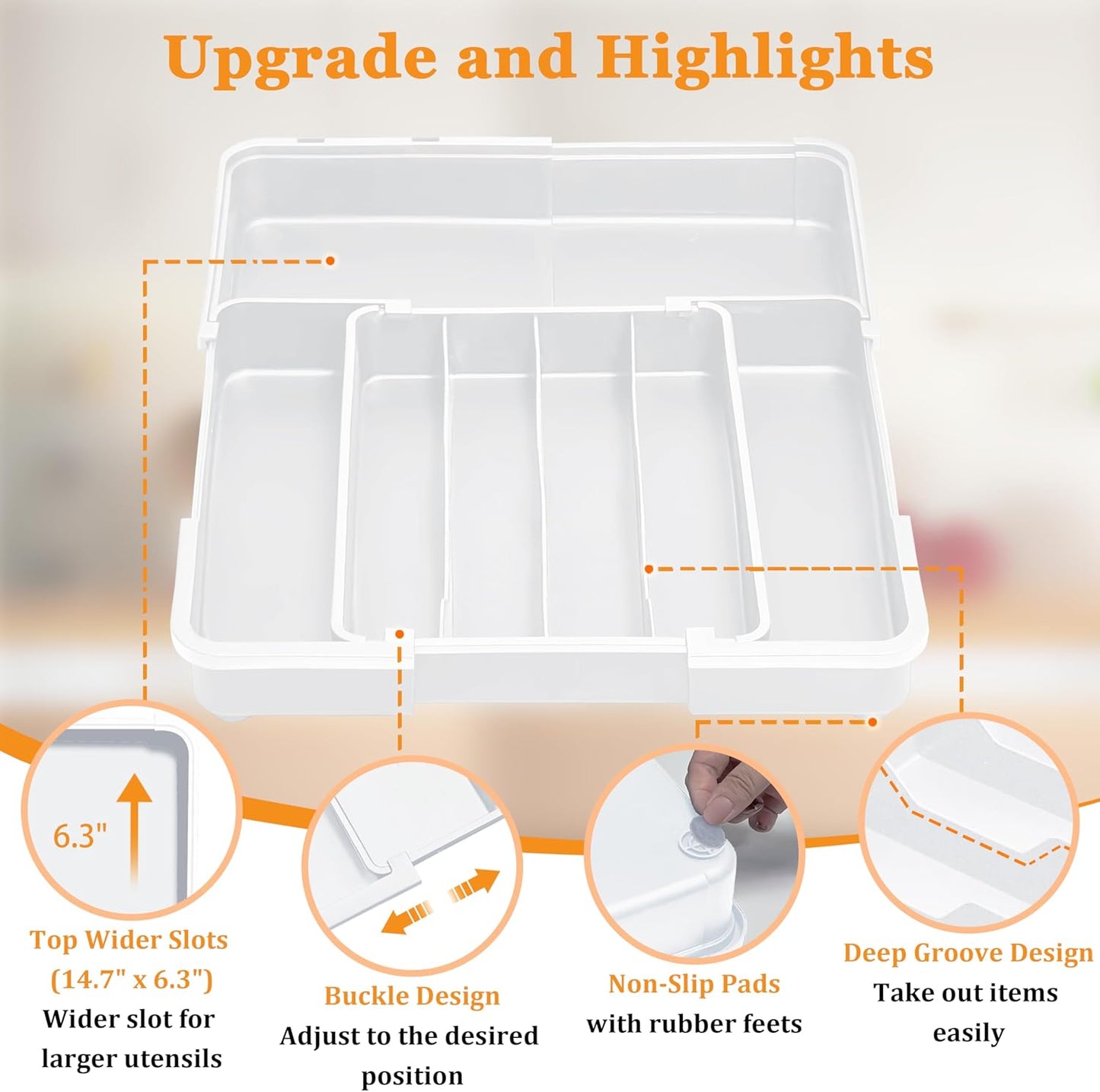 Silverware Drawer Organizer, Adjustable Kitchen Drawer Organizer, Expands from 4 to 7 Slots