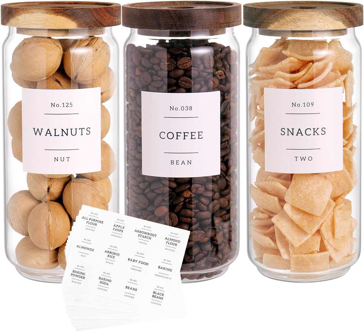 3 Set Glass Pantry Storage Jars with Acacia Airtight Lid