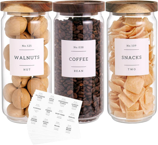 3 Set Glass Pantry Storage Jars with Acacia Airtight Lid