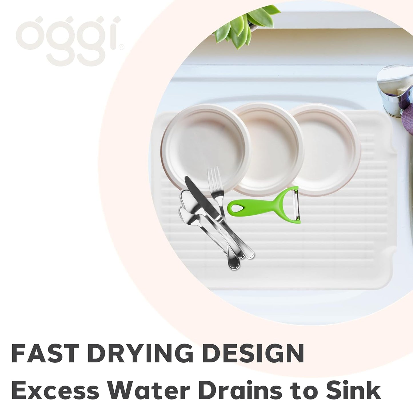 Dish Drain Board and Drying Rack Tray for Kitchen Counter, Plastic Drainboard with Raised Ridges