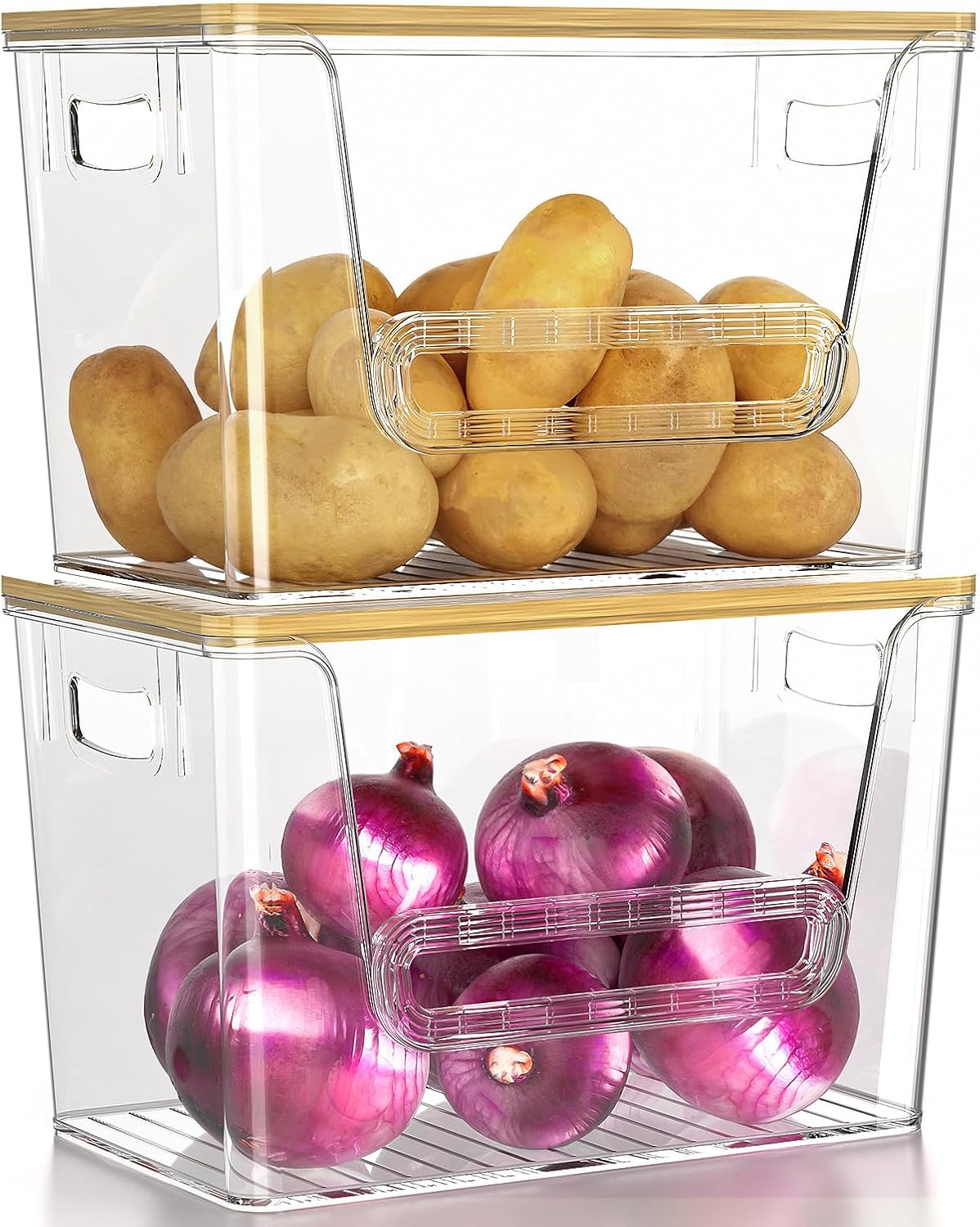 2 Set Pantry Organizers and Storage, Trash Bag Dispenser with Bamboo Top