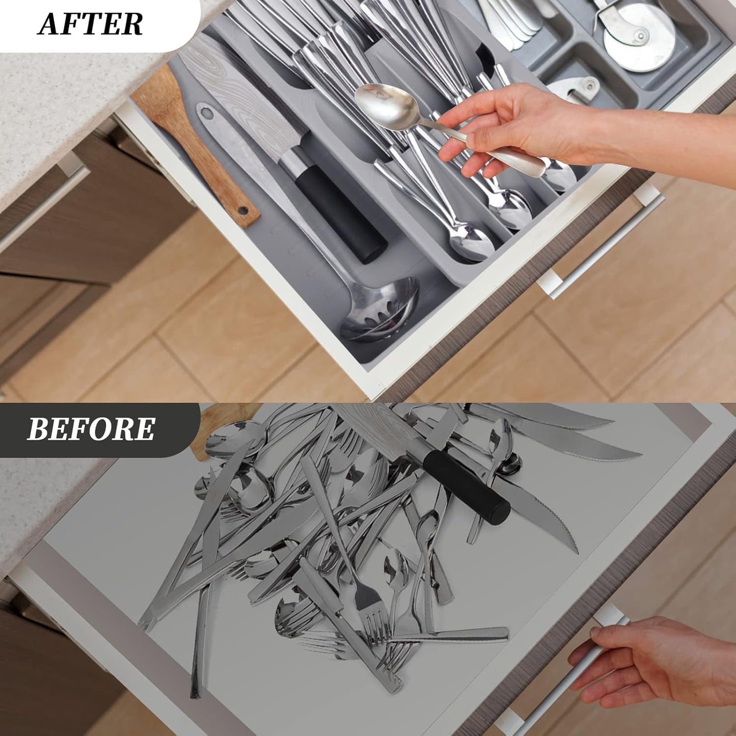 Silverware Organizer Storage Tray,Cutlery Expandable Organizer for Kitchen Drawer Holding Flatware Spoons Forks