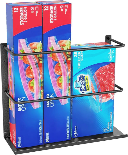 Kitchen Wrap Organizer Door Mount, Aluminum Foil Holder Cabinet Door Organizer Cabinet Storage Basket for Kitchen Wrap/Food Bag Storage, Black