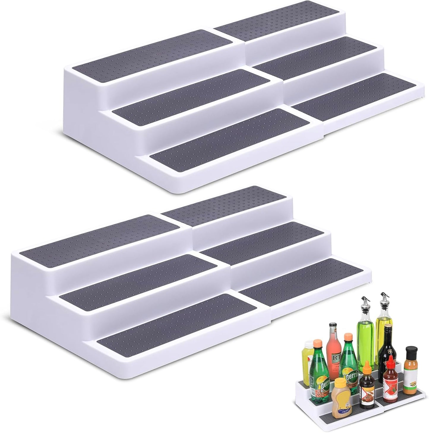3-Tier Expandable Spice Rack, Plastic Spice Rack Organizer for Cabinet, Adjustable Length
