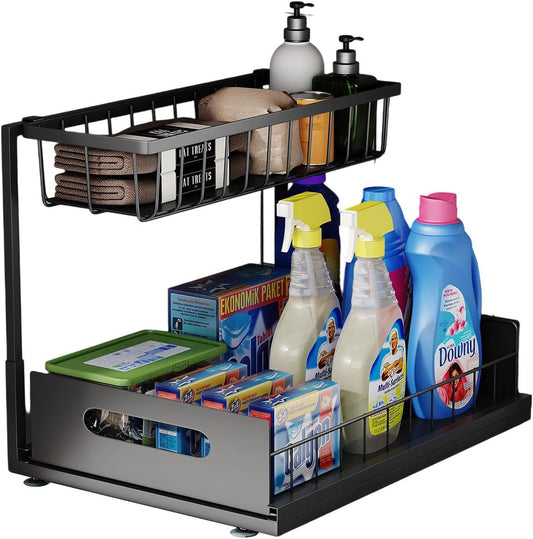 Under Sink Organizer, 2 Tier Pull-Out Cabinet Storage Shelf