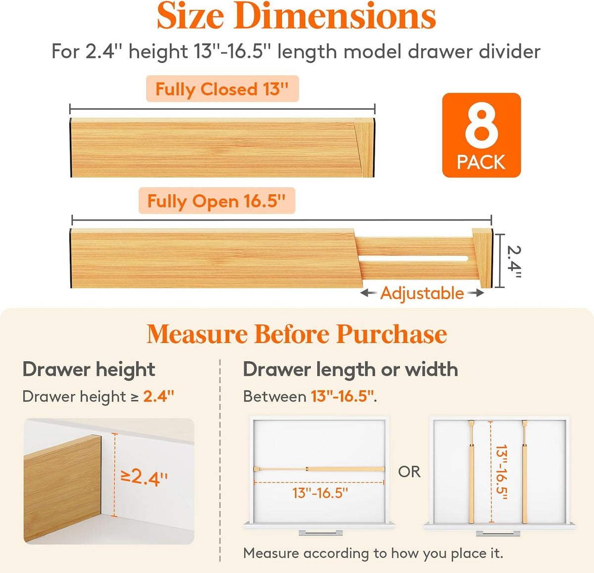 Lifewit 2.4" Kitchen Drawer Dividers