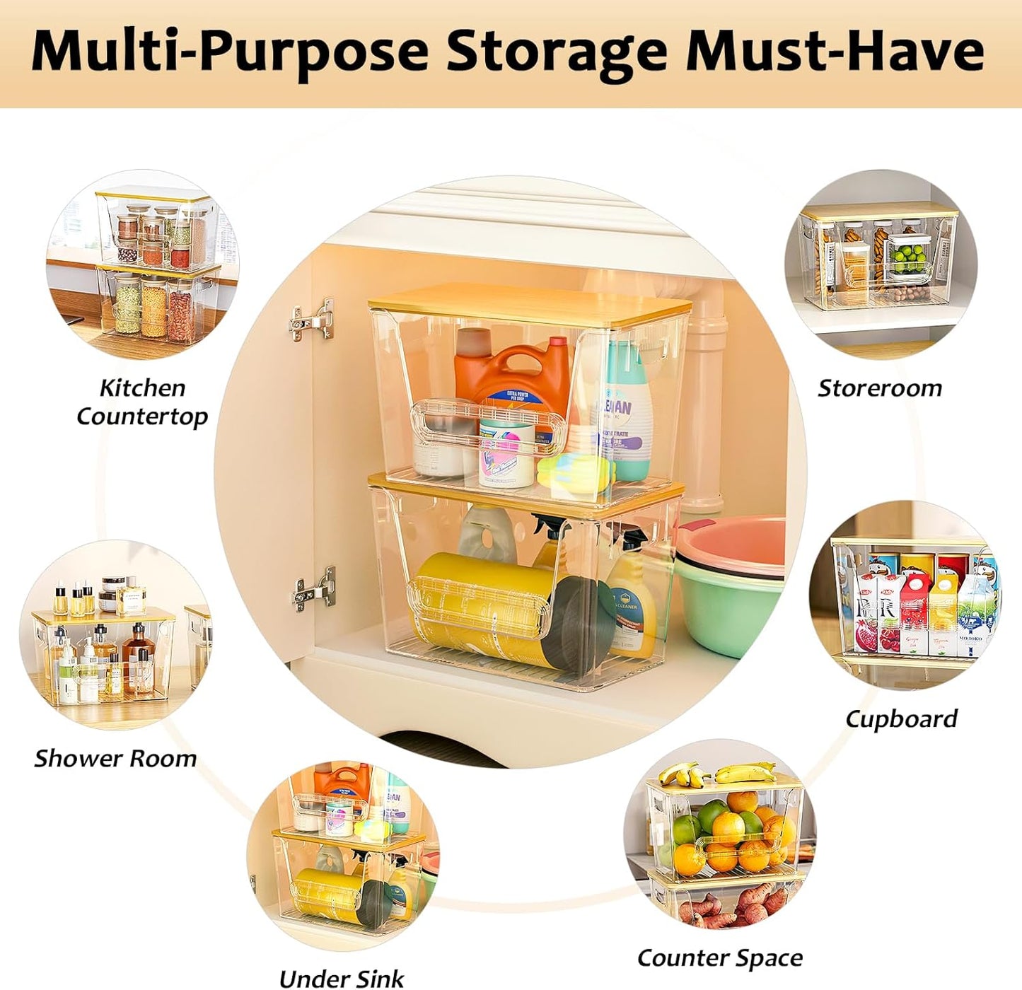 2 Set Pantry Organizers and Storage, Trash Bag Holder Under Sink Organizer for 4-13 Gal Bags