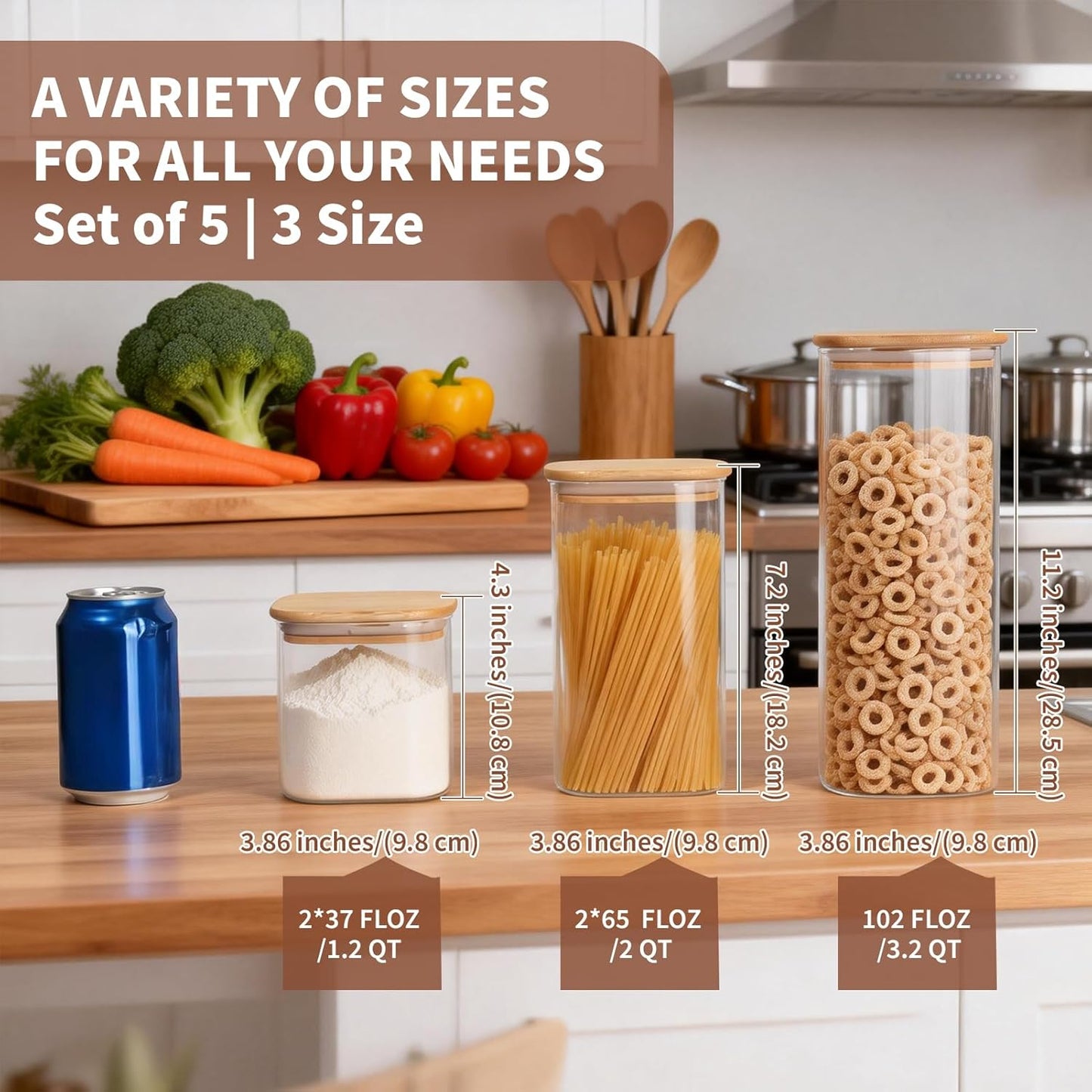 Glass Storage Containers with Lids [Multi-Size Set of 5]