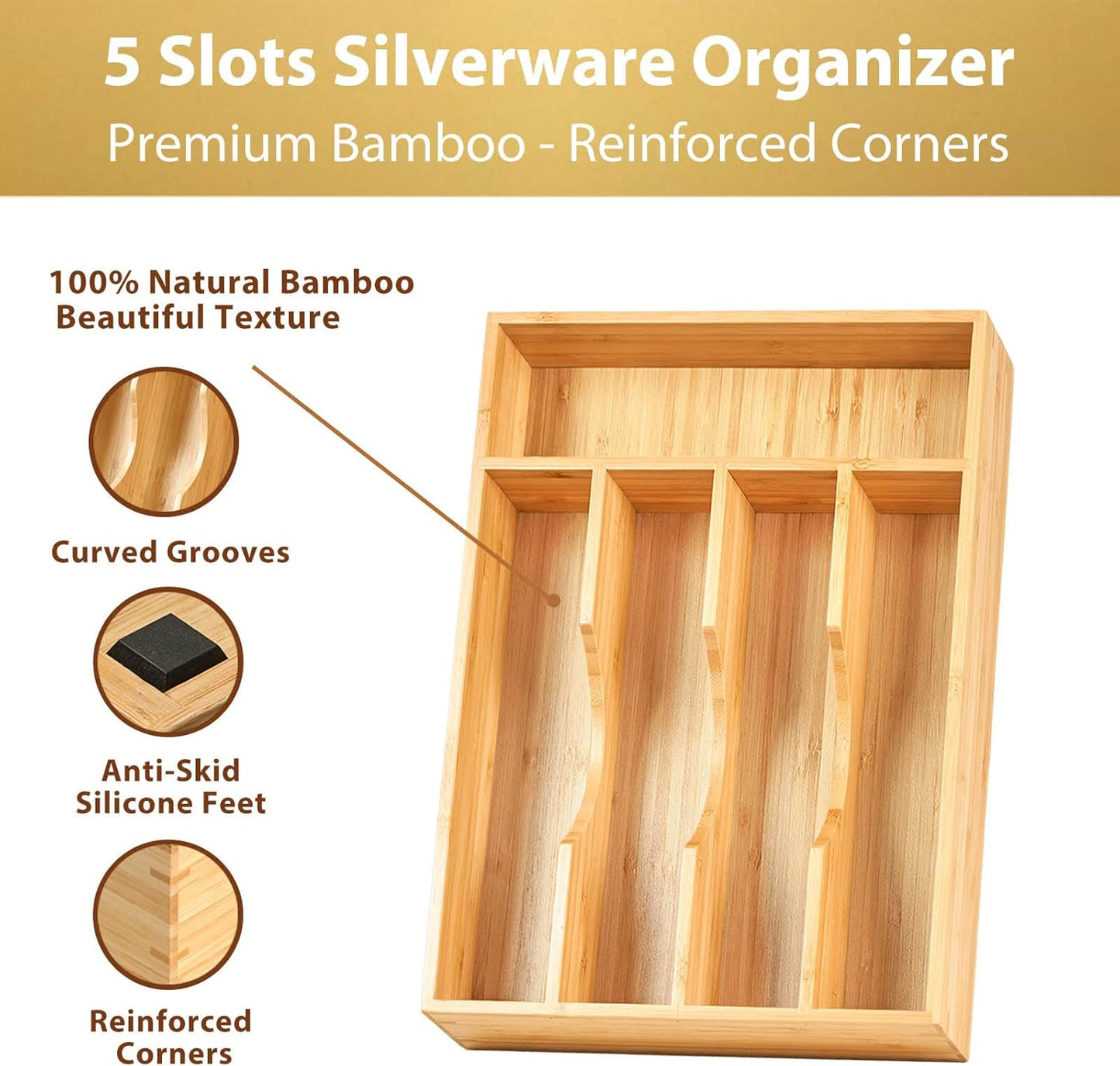 Bamboo Kitchen Drawer Organizer, 8.25 Inch Silverware Utensils Tray Holder for Small Drawer