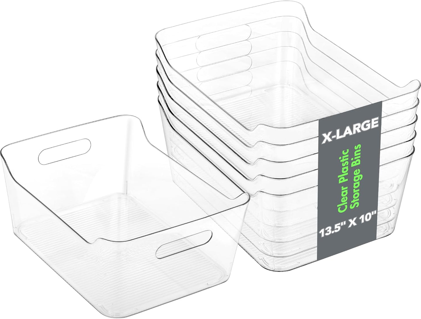 6 Pack Plastic Storage Bins, Extra Large Pantry Organizer