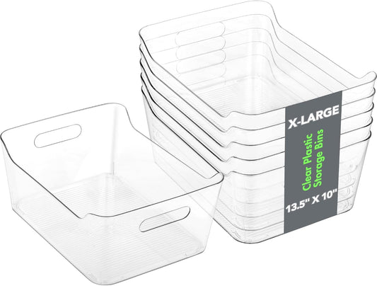 6 Pack Plastic Storage Bins, Extra Large Pantry Organizer